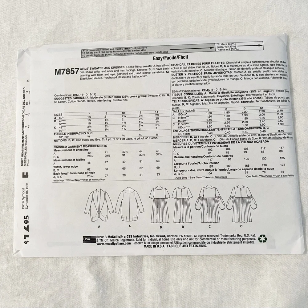 McCall’s M7857 Girls Dress & Sweater Pattern | Sizes 7–14 | Easy Knit Styles